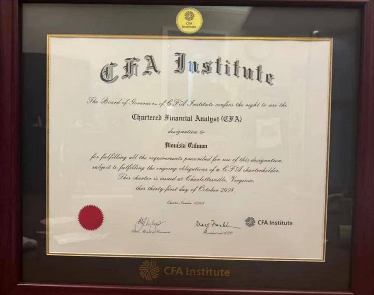 CFA Charter — Dionisia Calmon